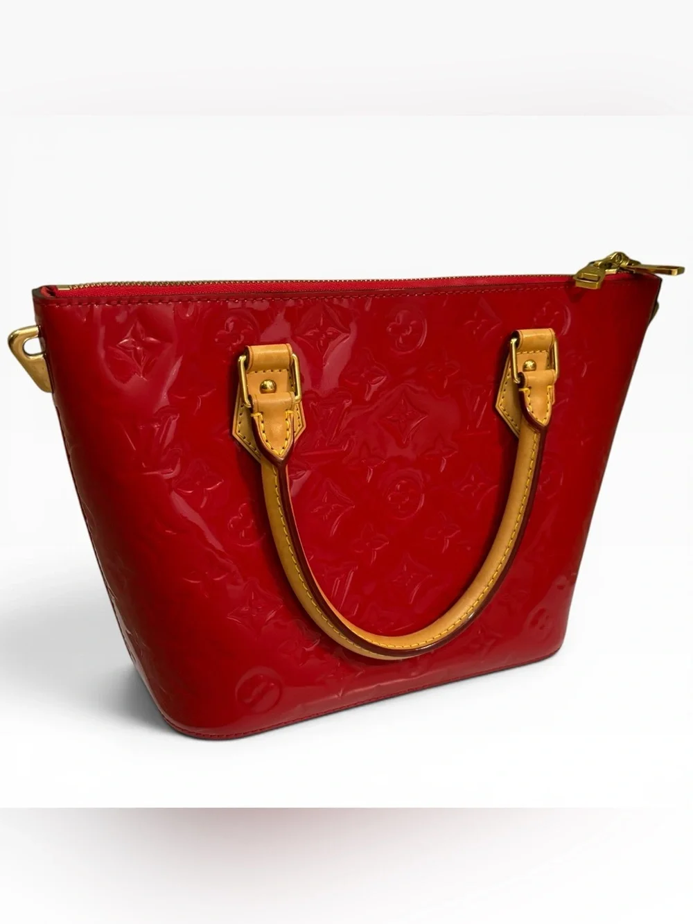 Louis Vuitton Montebello MM Red Monogram Vernis Patent Leather Satchel Bag